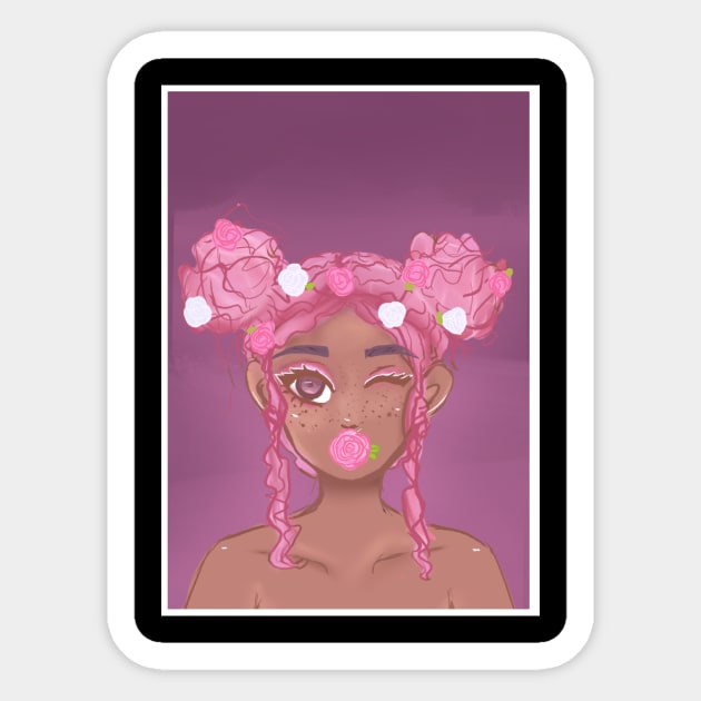 Pink flower girl Sticker by Joart_a